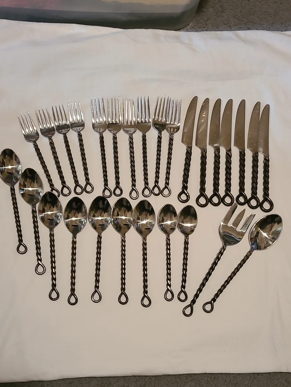 Silver Black Braid Rope Twisted Thailand Pottery Barn, 28 Pieces Flatware